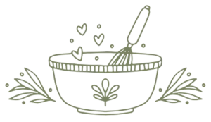 The bowl from the Taste 'n' Create logo in green colour, hearts pouring into a bowl with a whisk.
