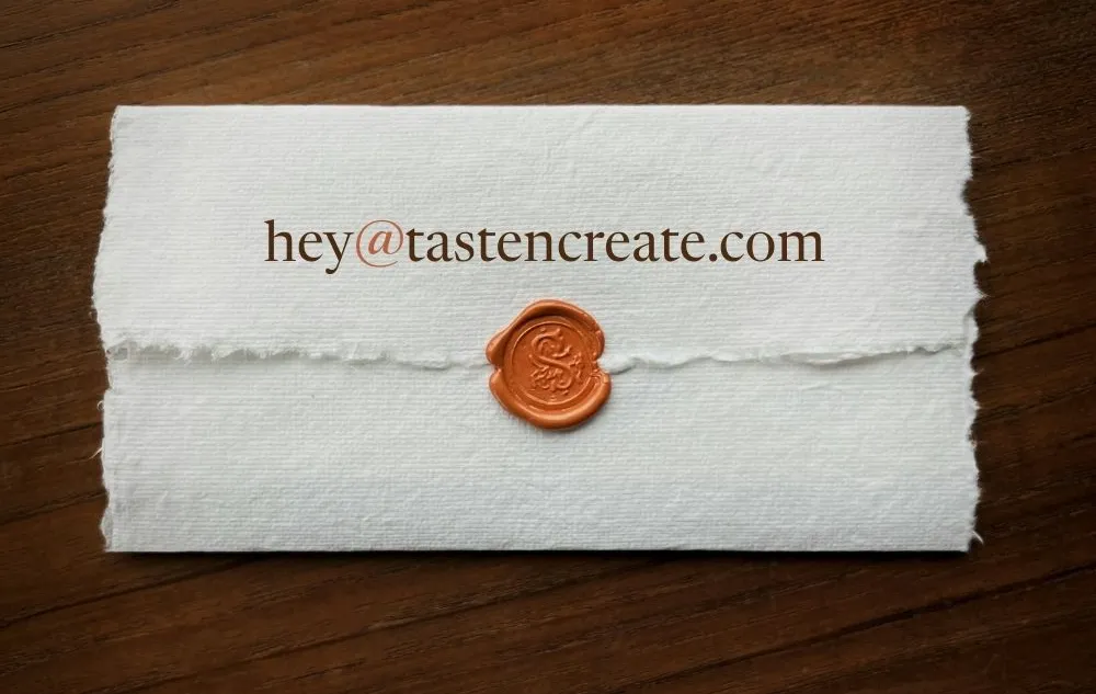 Old letter with seal and contact information for Taste 'n' Create.